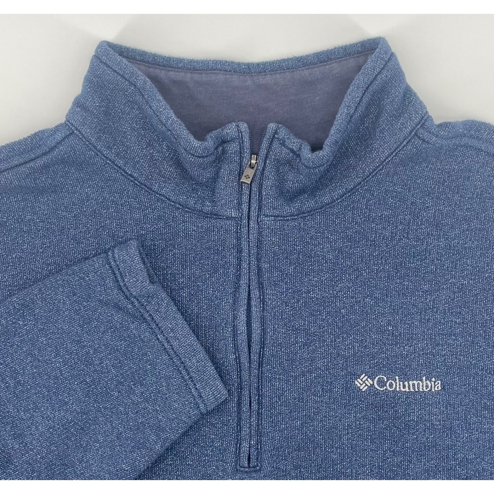 Columbia 1/4 Zip Pullover Mens XL Blue Heathered Sweater Knit Fleece Outdoorsy